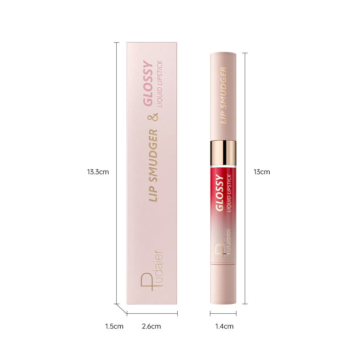 Double-headed lipstick showing matte colour and gloss ends with 10 colour options