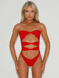 Women's hollow out design nylon one-piece swimsuit in bodycon style