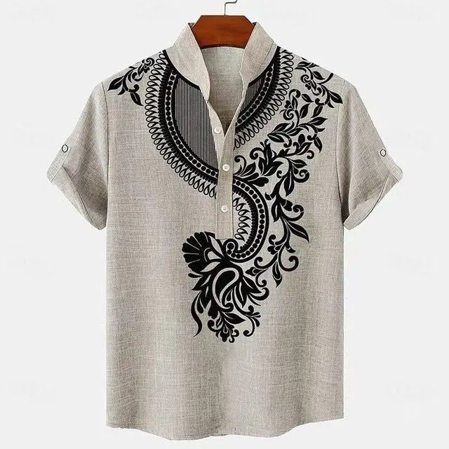 Men's loose fit striped casual shirt on a hanger, available in various colours and sizes.