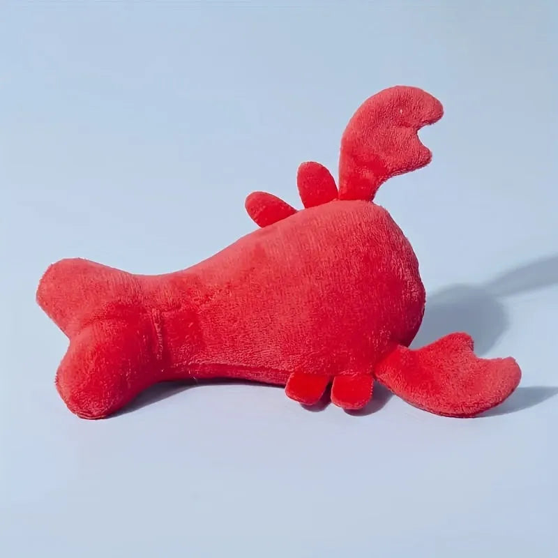 Red squeaky lobster stuffed dog chew toy for small medium breeds measuring 12.5 cm