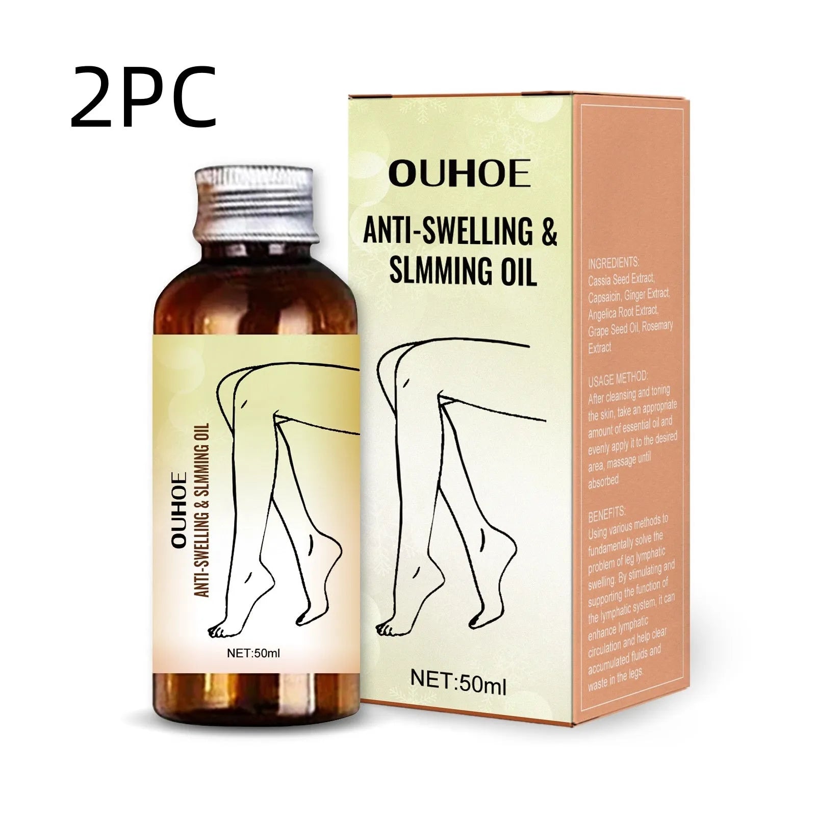 50ml bottle of moisturising body oil with natural plant extracts for skin care and massage