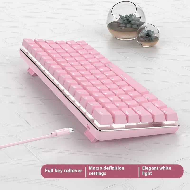 White illuminated mechanical keyboard with 82 keys and metal construction for laptop use