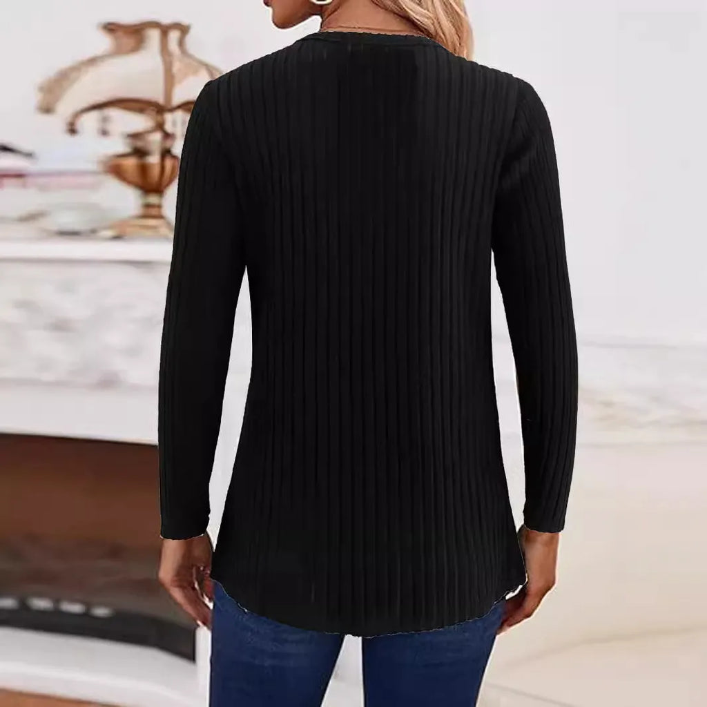 Simple solid colour casual knitted button sweater in black and grey green colour options
