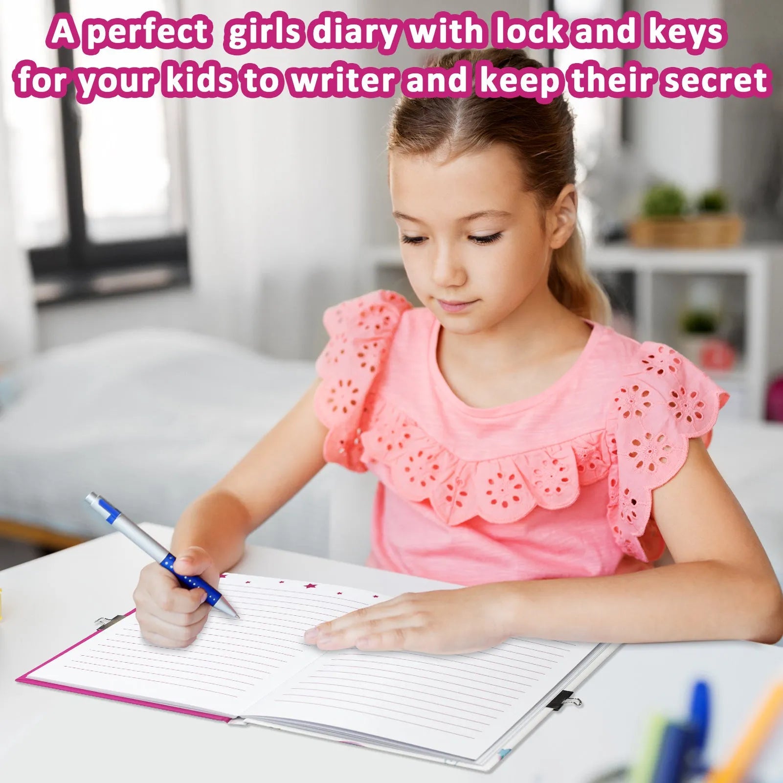 Children's mermaid printed notebook with lock, paper cover, 80 sheets, creative trend design