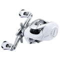 Small white ET Drop Wheel micro bait casting fishing reel on a neutral background.
