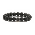 Stainless steel geometric bracelet with a central 10mm volcanic-colour agate stone.