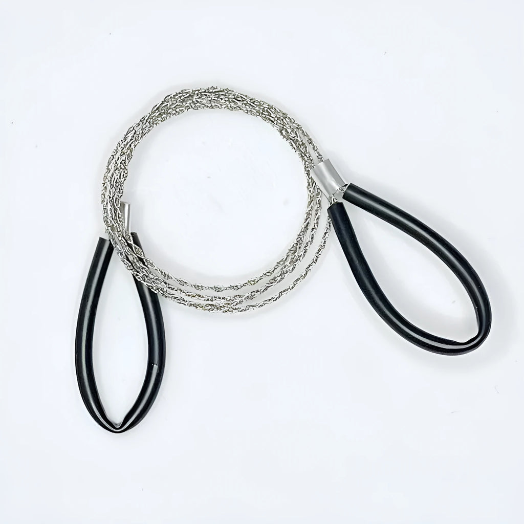 German stainless steel wire survival saw with black finish, approximately 70cm long