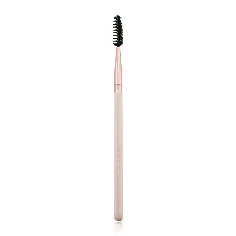 26 pink makeup brushes with wooden handles displayed in a PU storage case.