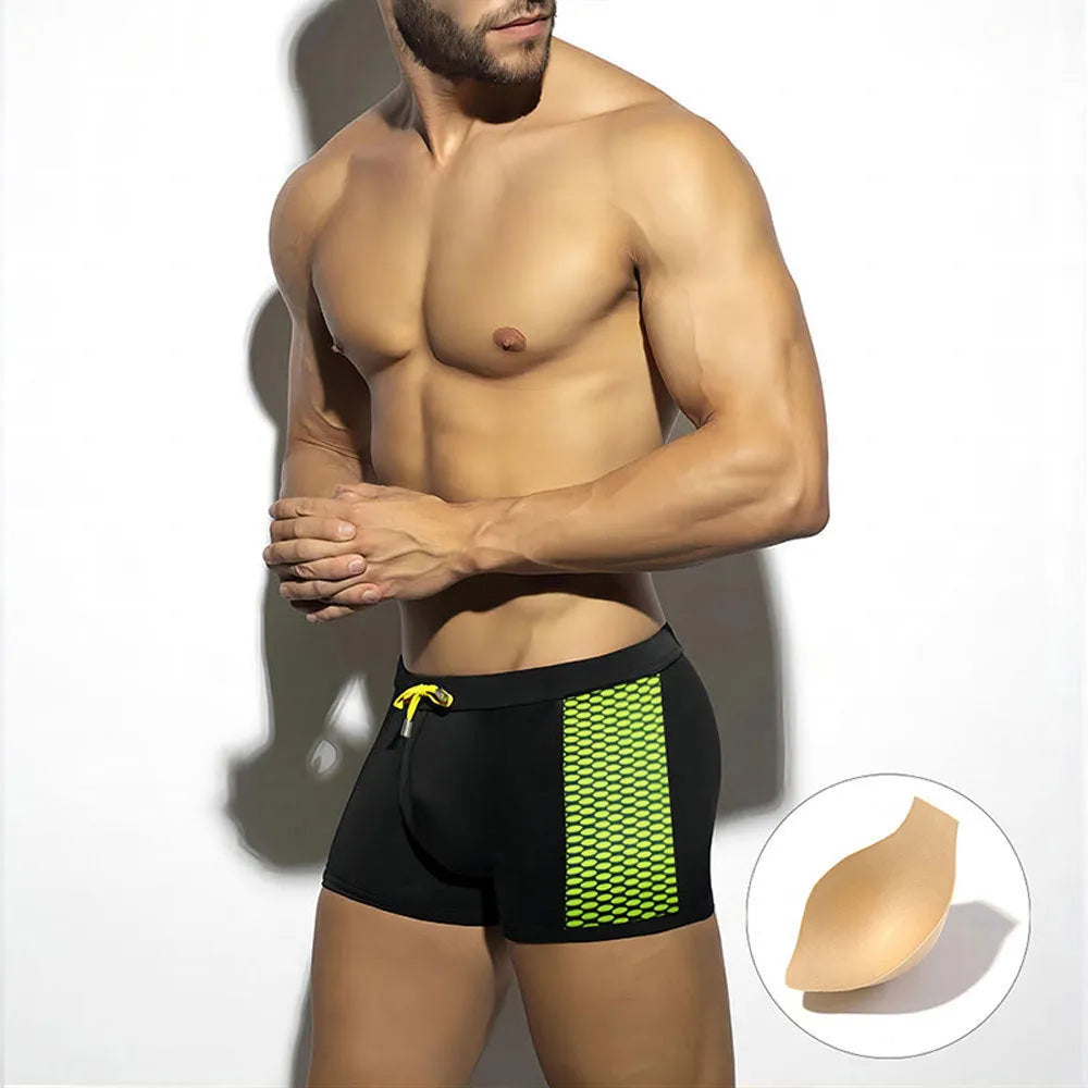 Men's polka dot print swimming trunks with quick-drying nylon fabric