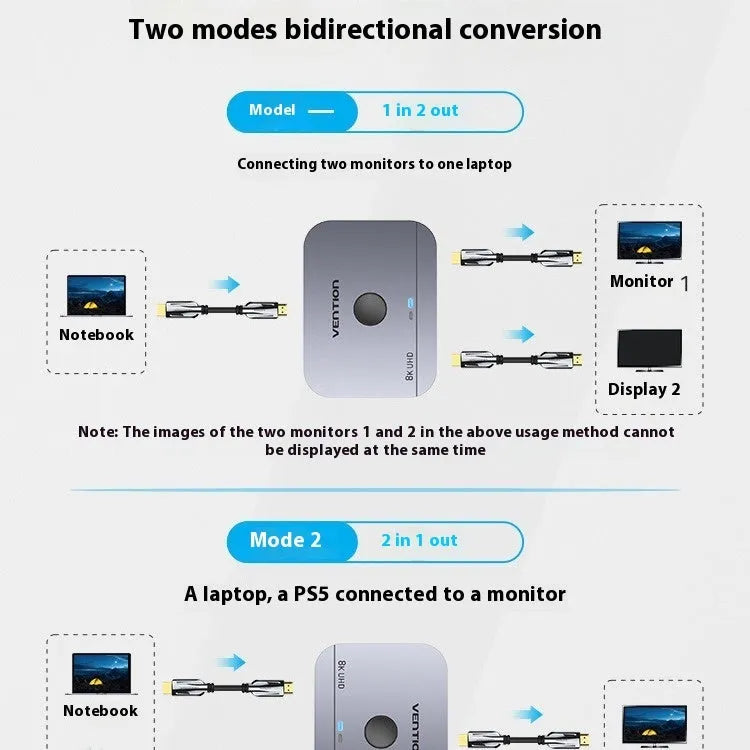 Grey Alloy Cable Separator HD Computer Audio Video Two-Way Conversion for television line connection