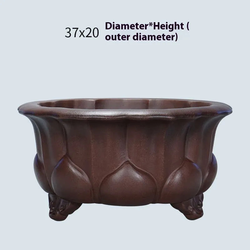 Antique purple-red mud succulent flowerpot in Chinese classical style, dimensions 37cm by 37cm by 20cm.