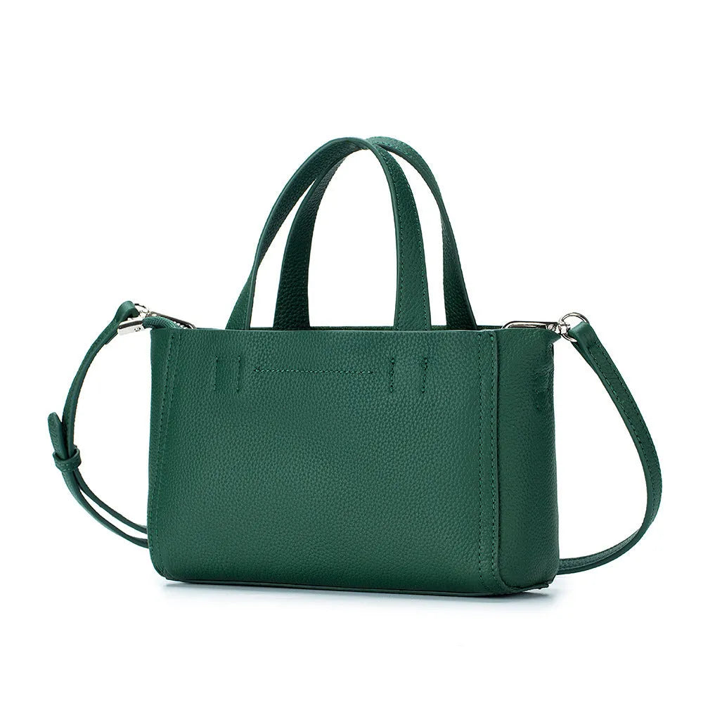 Genuine leather handbag crossbody shoulder bag first layer cowhide horizontal square shape with sandwich pocket