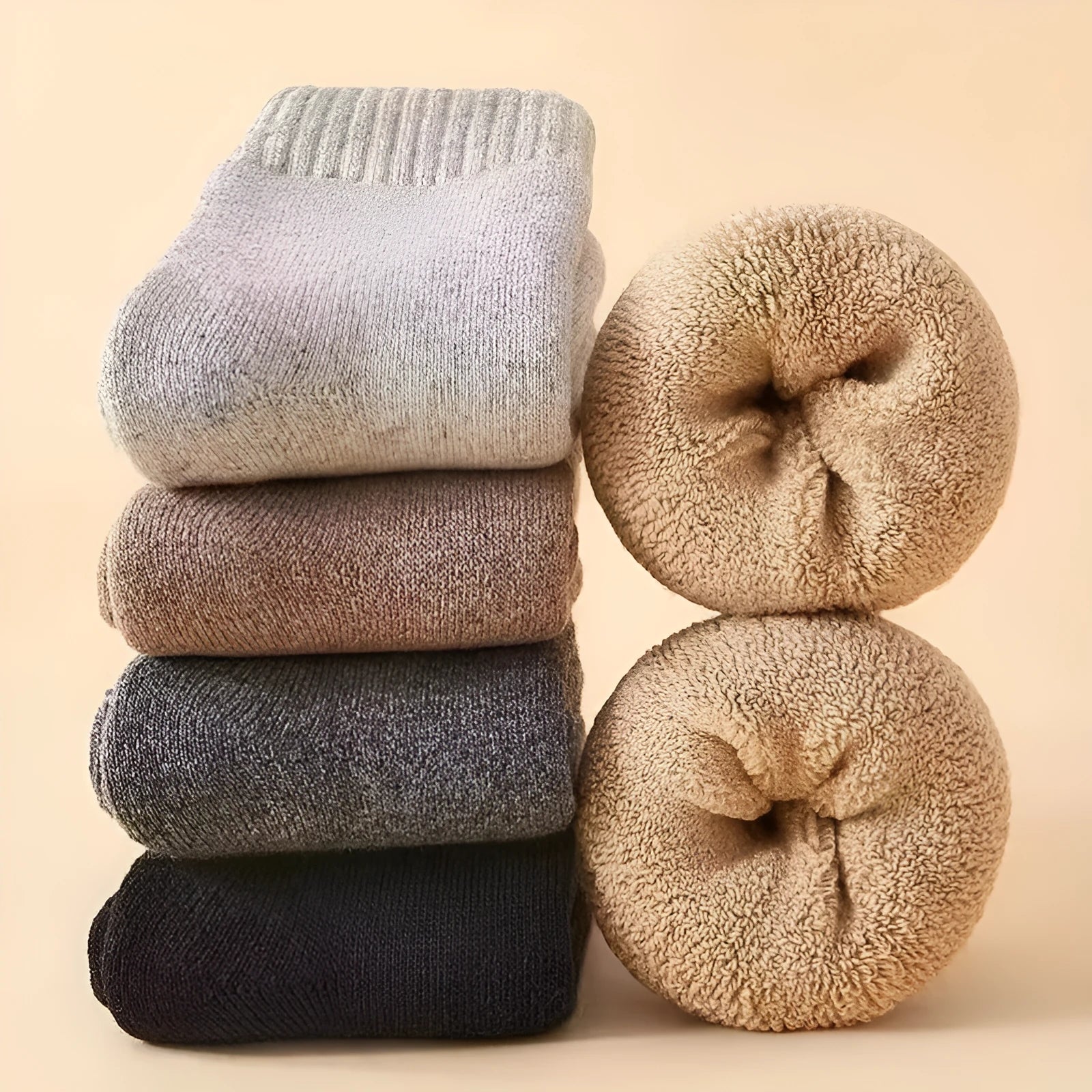 Cold-resistant cashmere wool socks with thick merino midsole in black, grey, khaki or light grey