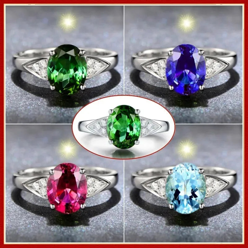 Women's court style zircon ring with natural stone inlay in heart, water drop, or bell pattern