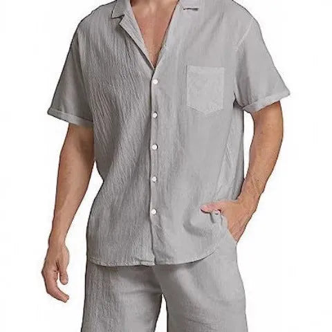 Men's summer sports shorts suit in flax, available in black white gray khaki and army green, sizes M to XXXL