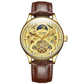 Men's gold leather automatic mechanical watch with waterproof business design