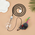 Gray creative interactive cat toy hanging on door frame with treat-dispenser bulb and dangling mouse toy