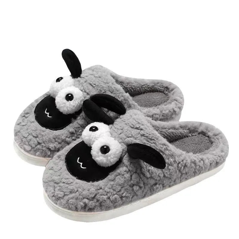 Brown lamb thermal cotton slip-on slippers with suede upper and PVC sole