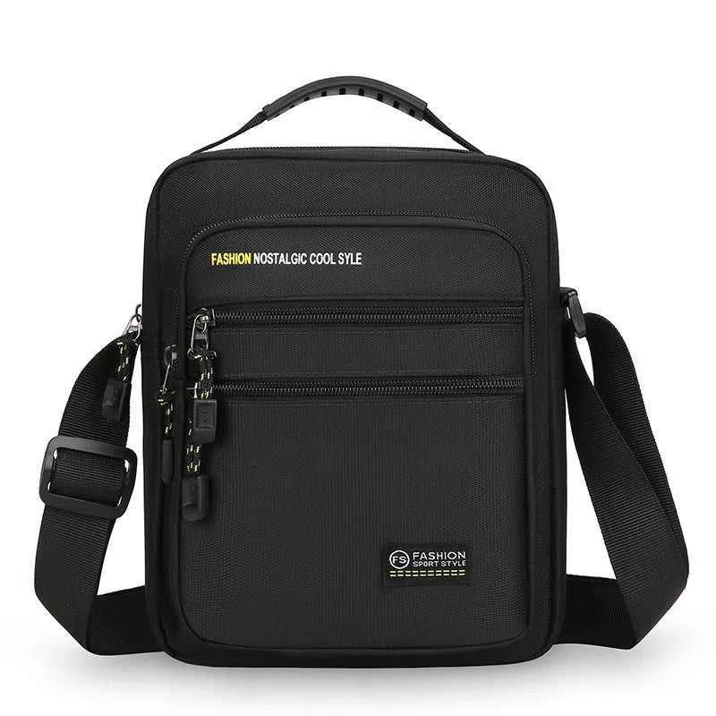 Men's nylon crossbody bag in solid colour with sewing thread detail, waterproof for outdoor commute use