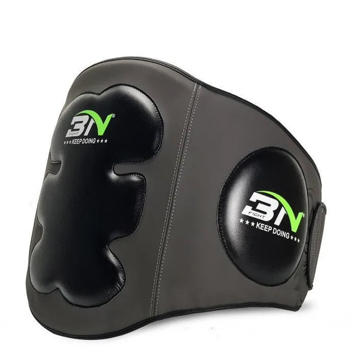 Sanda boxing chest protector target in dark grey, a thickened waist guard for training.