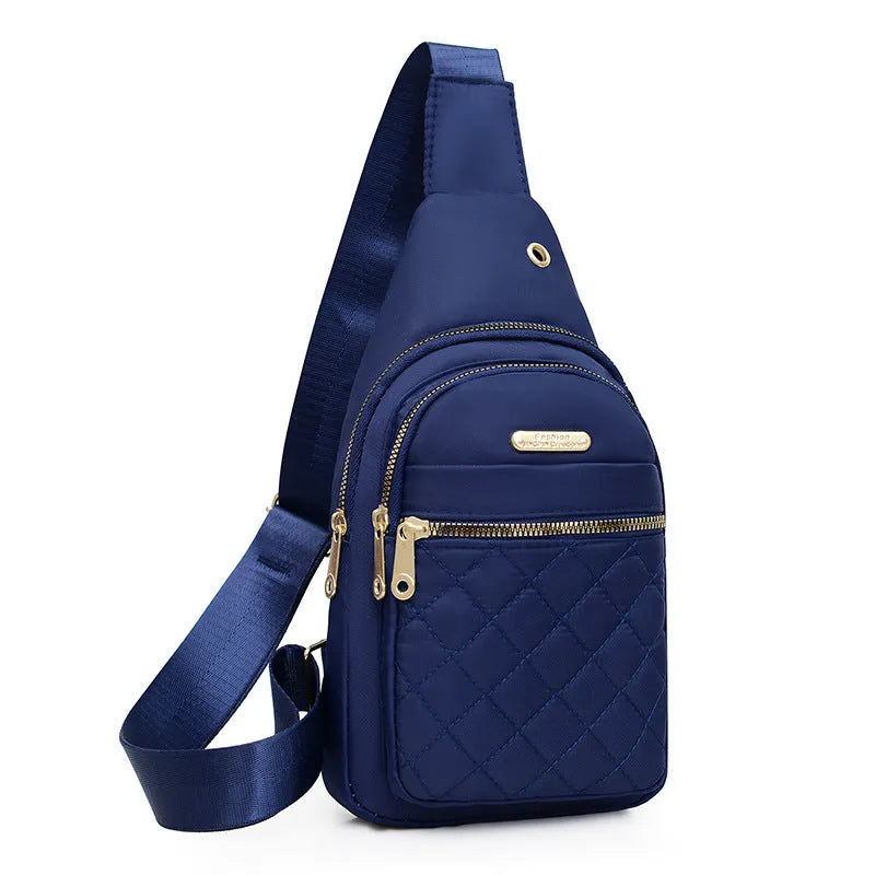 Men's sports chest bag crossbody in dark blue Oxford cloth with plaid element