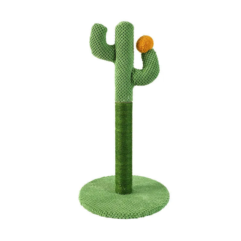 Cactus-shaped cat scratching climber and flat coconut tree scratch board made from cotton thread.