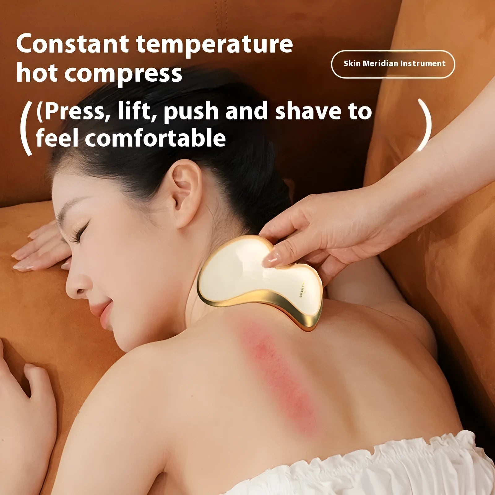 Golden yellow electric scrapping plate with USB charging port for skin meridian massage