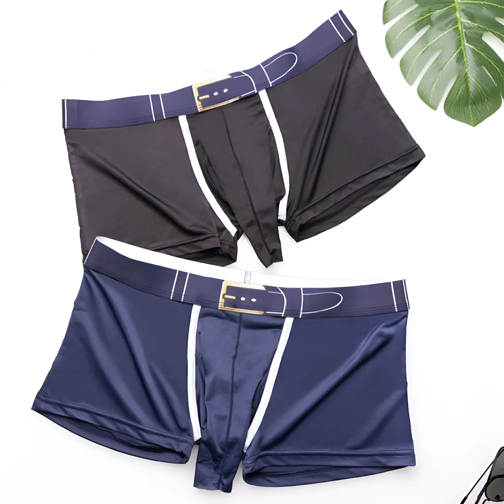 Men's solid colour Ice Silk boxers in grey, black, green, sapphire blue, sky blue and blue colours