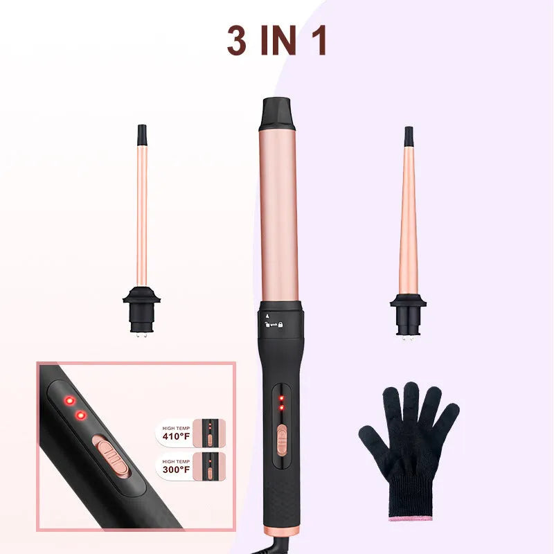 All-in-one three-tube water wave hair curler set with multiple interchangeable tubes on a white background
