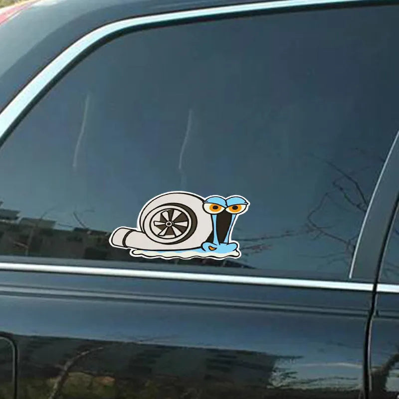 Reflective cartoon snail car bumper sticker, 12cm by 8cm.