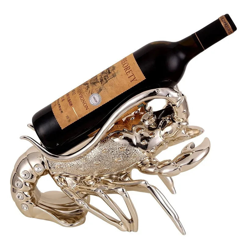 Lobster-shaped decorative wine rack ornament in rose gold or silver resin for home bar display