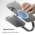 Grey alloy plastic magnetic mobile SSD external hard drive with C to C cable and magnetic ring.