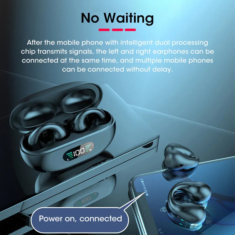 Black bone conduction Bluetooth headset clip shown on a colour box.