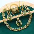 Women's rhinestone zircon jewellery set with necklace, earrings, and ring in copper electroplated finish