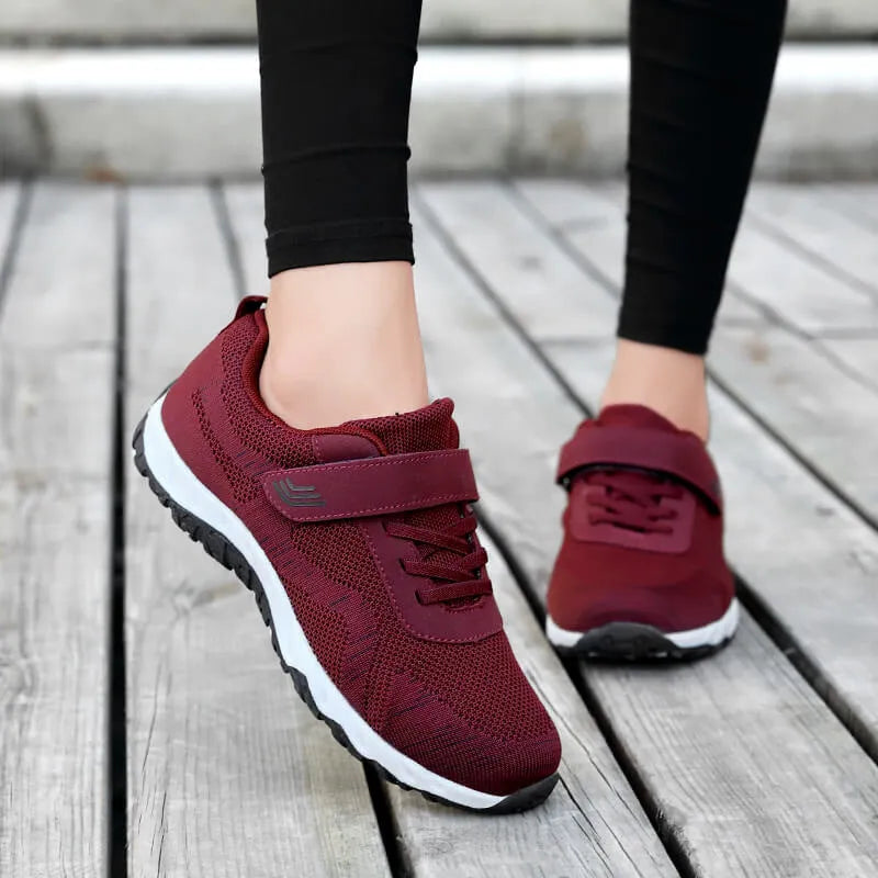 Women's low top wedge heels with velcro closure and breathable mesh upper in autumn colours