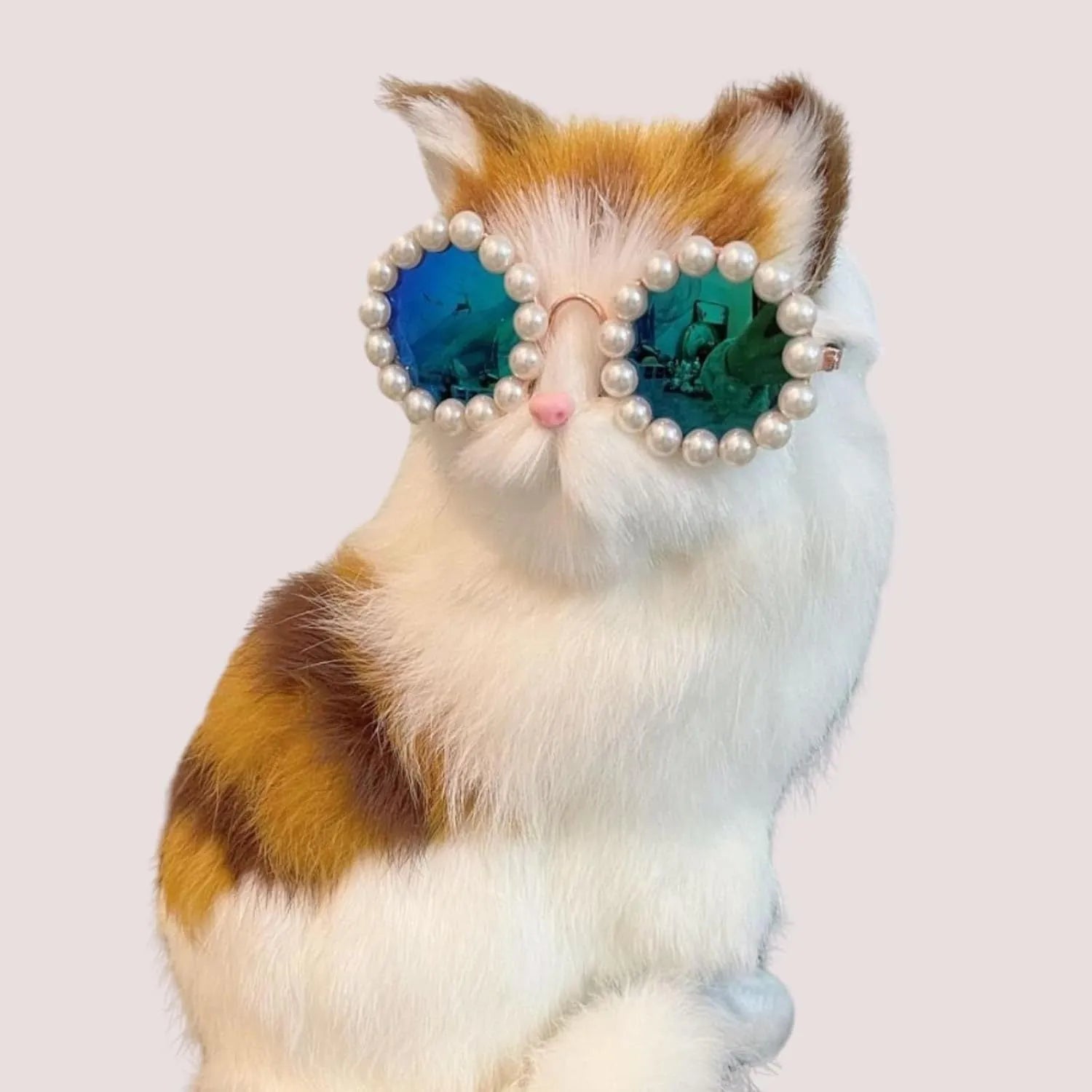 Cat and dog pearl-rimmed round sunglasses in multiple colours for pet party dress-up