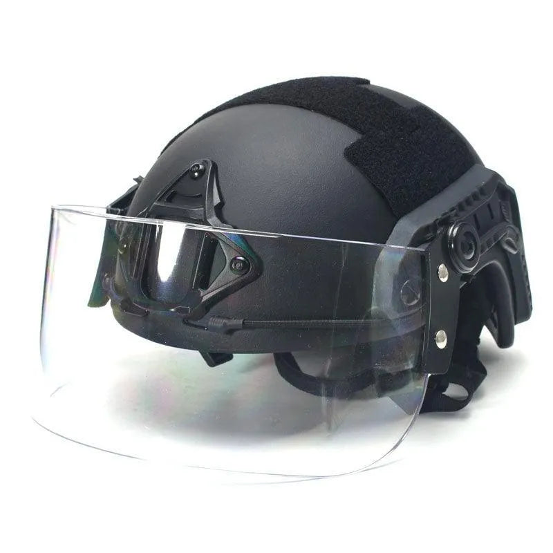 Transparent windproof polycarbonate face protection mask with semi-rimless frame and guide rail system, 30x15cm
