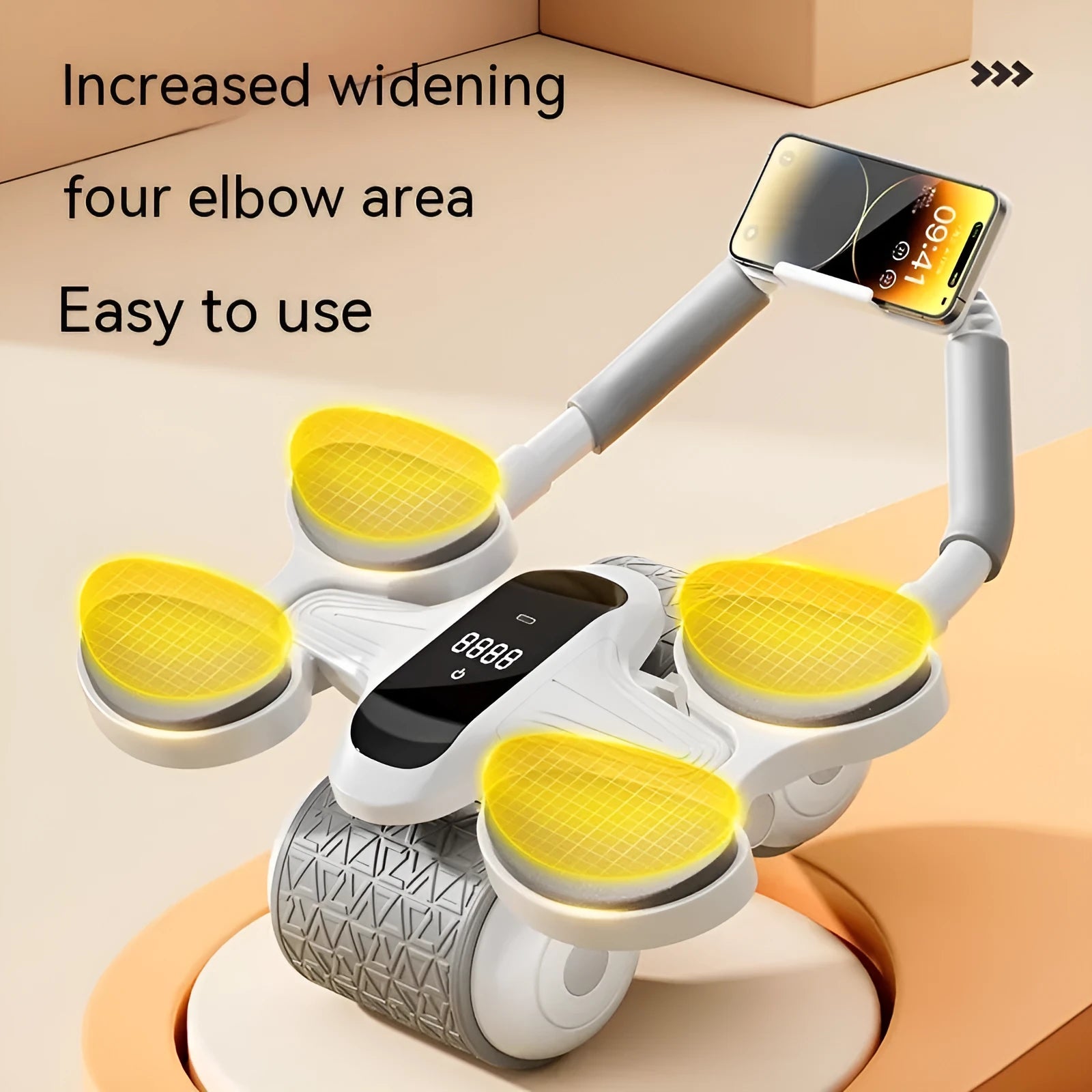 White abdominal fitness roller with LED timing display for home and gym use