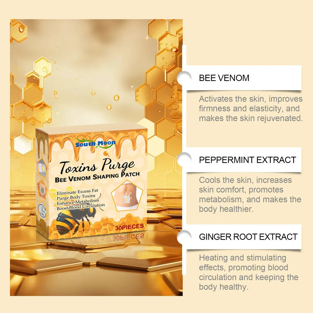 Box of 30 body care patches 7x7 cm with bee venom and herbal extracts for muscle nourishment