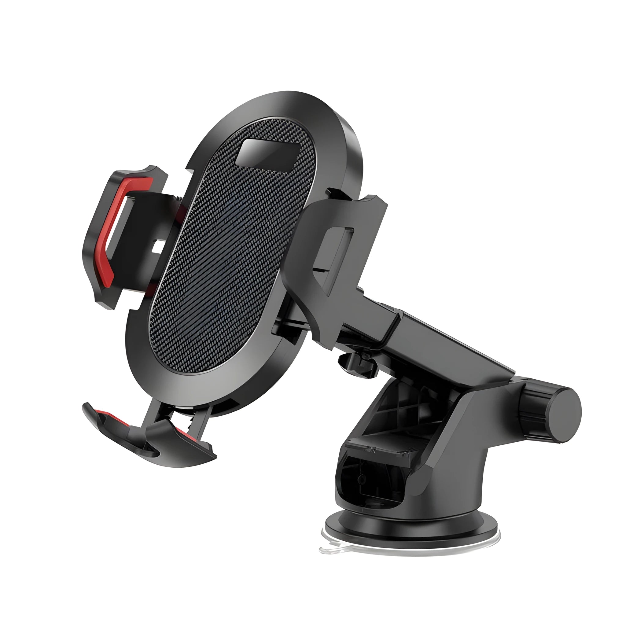 Auto lock car phone holder air outlet mount in black grey with phone inserted, ABS silicone construction