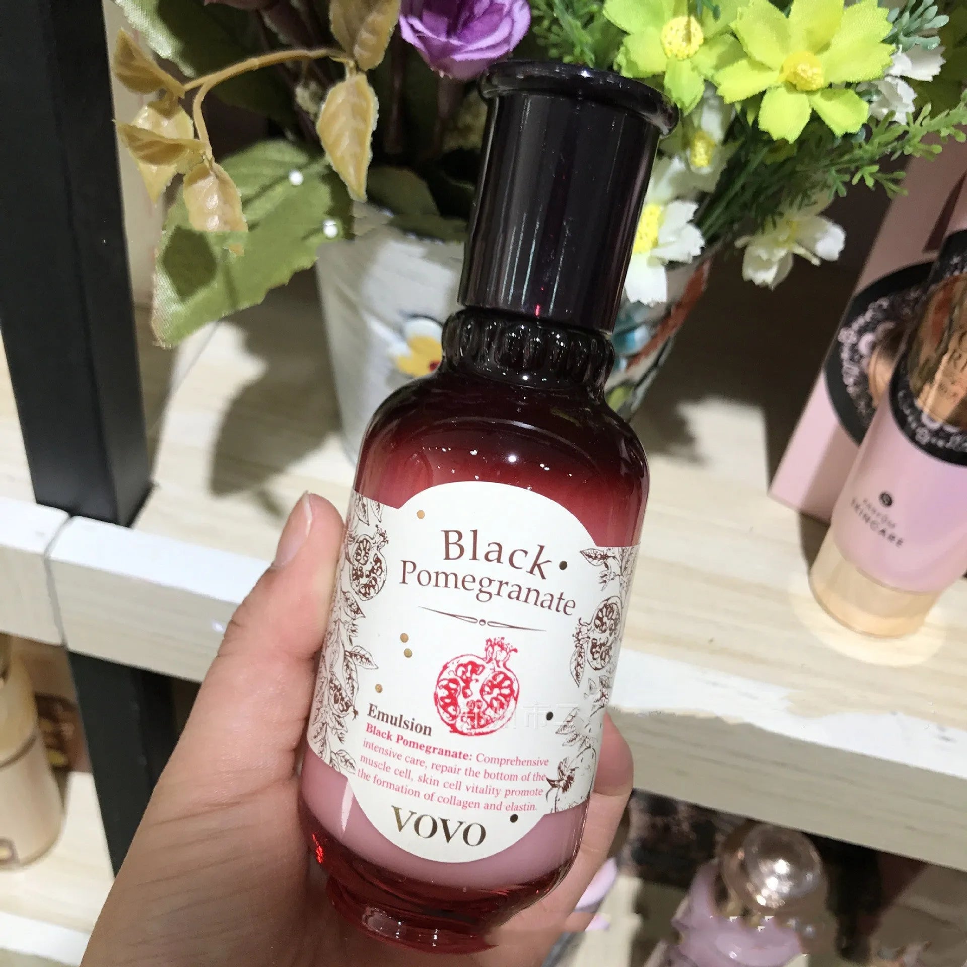 Pomegranate skincare set with six products: water, milk, cream, essence, eye cream and cleanser