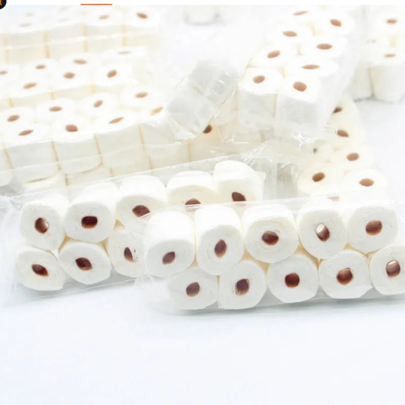 Miniature simulated paper toilet paper roll model for childrens play, dimensions 30mm by 15mm by 80mm.