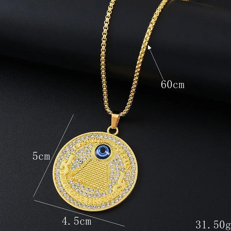 Gold geometric women's necklace with zircon stones and alloy pendant