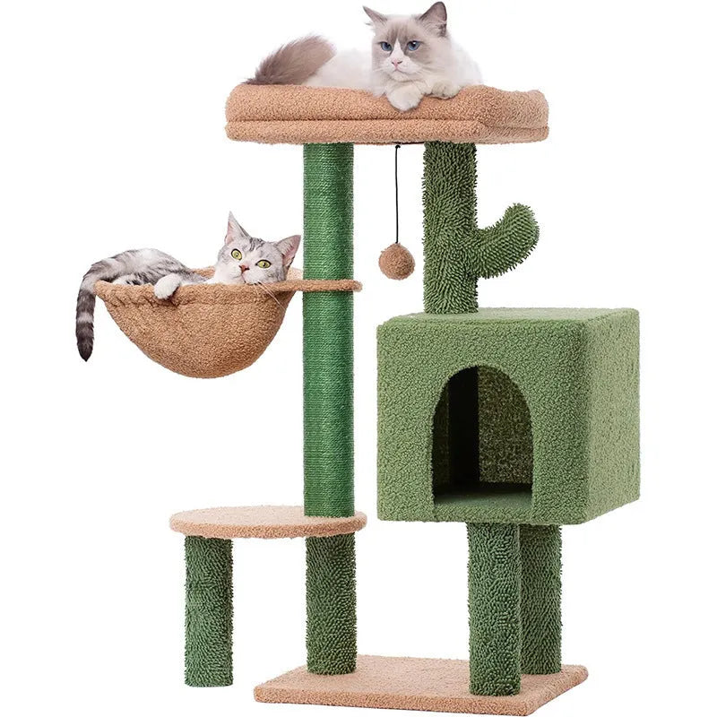 Wooden cat climbing frame with platform shelf cactus green colour 43x33x87cm simple style