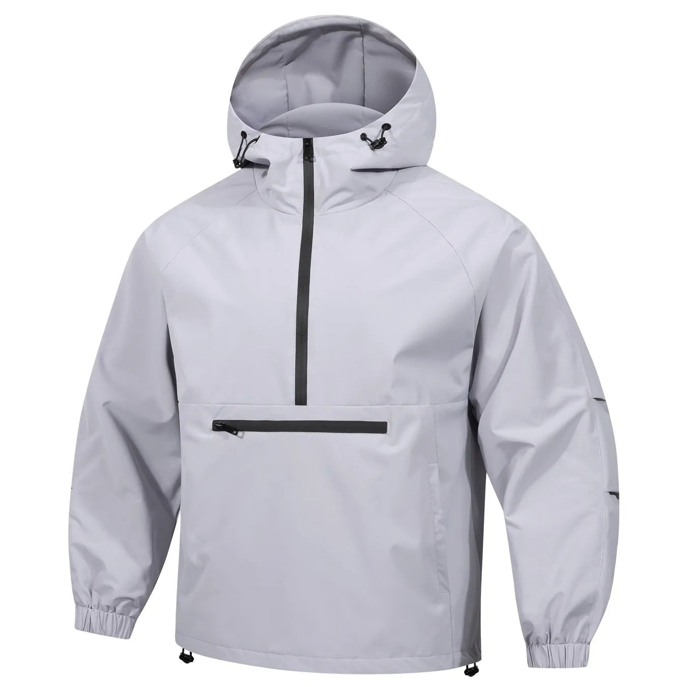 Men's Korean-style corduroy hooded jacket with half-zip front in light grey colour