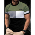 Men's loose grey T-shirt with colourful 3D printed vertical stripes, short sleeves, casual fit