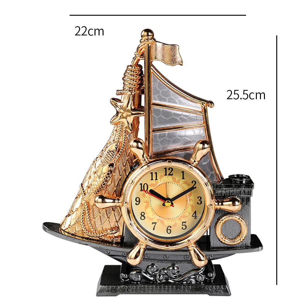 Fashion bedroom alarm clock with gold plastic body and electronic display, 22.6cm tall