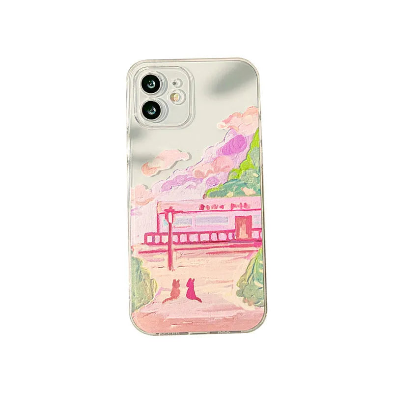 Soft silicone mobile phone case with colourful cartoon two cat design for iPhone models