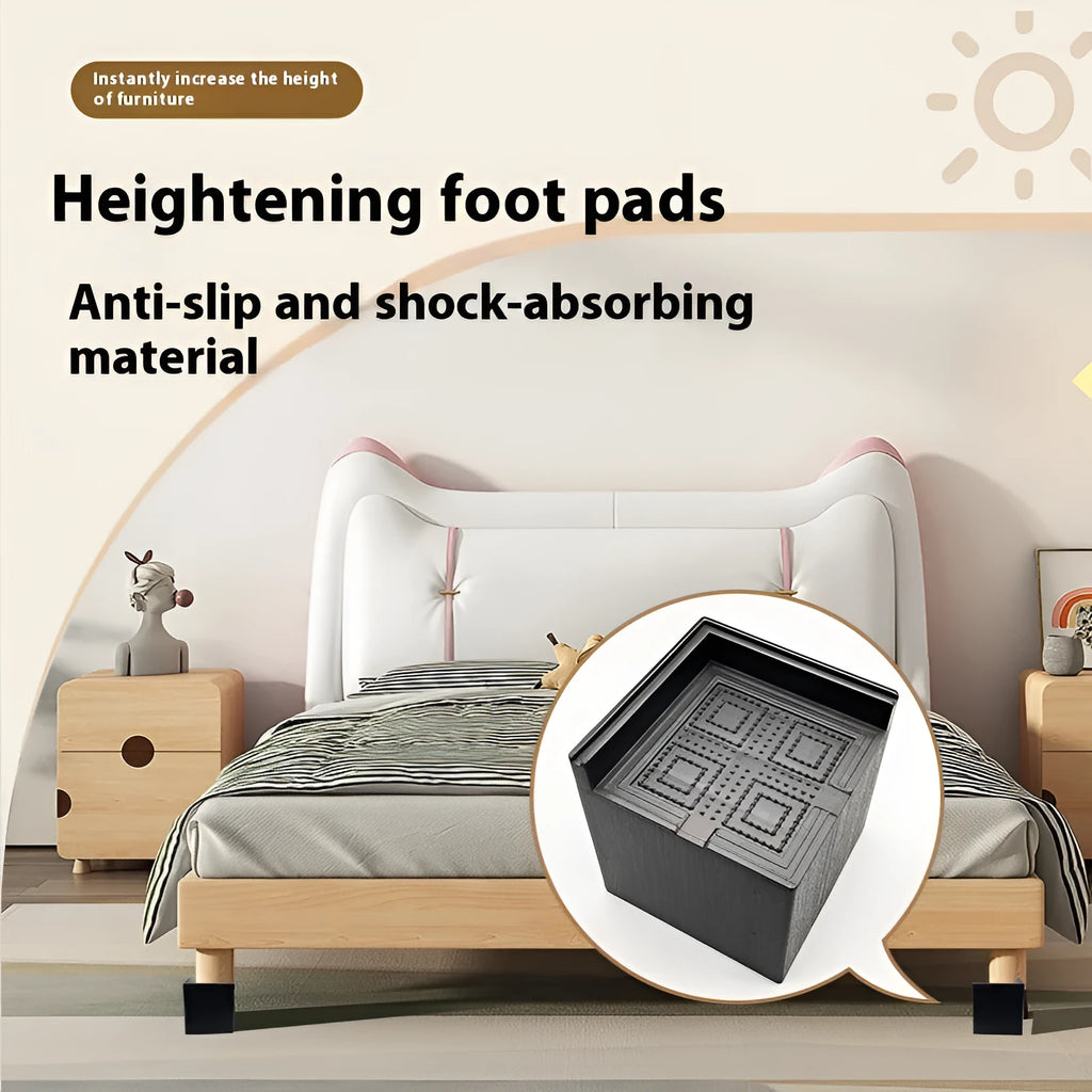 Black plastic furniture foot mat set of four for height adjustment on hard floors
