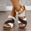 Women's Velcro strap wedge slippers in multiple colour options showing fish mouth toe shape and rubber sole